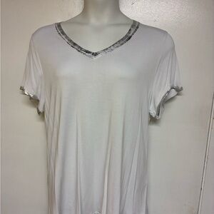 INC International Concepts White Tee with Silver Accents